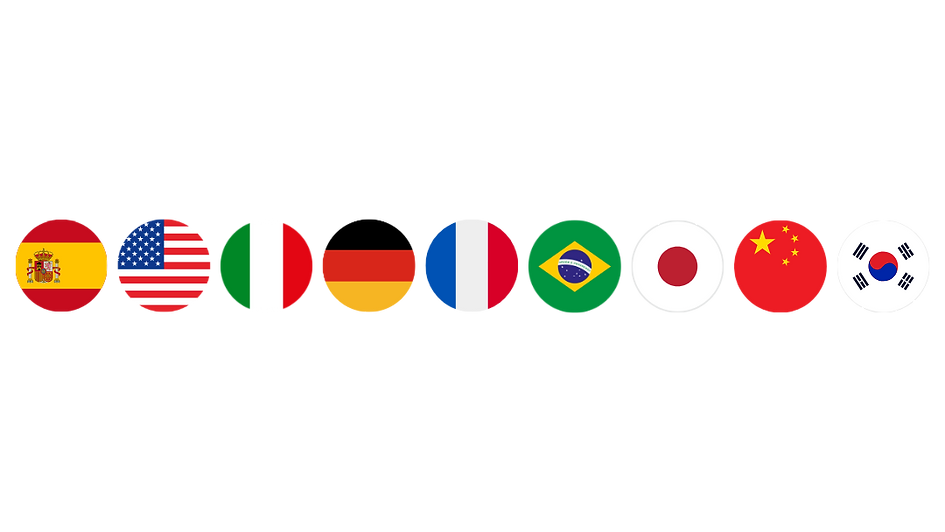 Idiomas: España, EE. UU., Italia, Alemania, Francia, Brasil, Japón, China, Corea del Sur